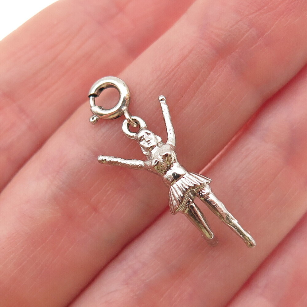 925 Sterling Silver Vintage Cheerleader Spring Ring Lock 3D Charm Pendant